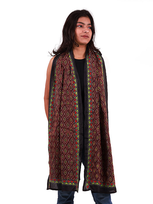 Handcrafted Pure Silk Kantha Stitch Embroidered Stole
