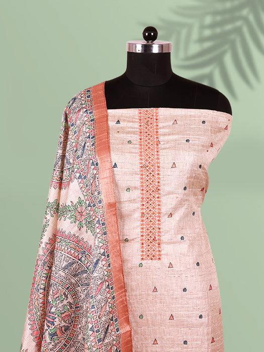 Madhubani Print Tussar Silk Suit Set