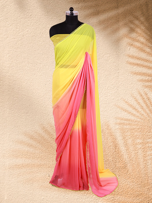 amaanatonline Georgette Celebrity-Style Printed Saree with Blouse Piece