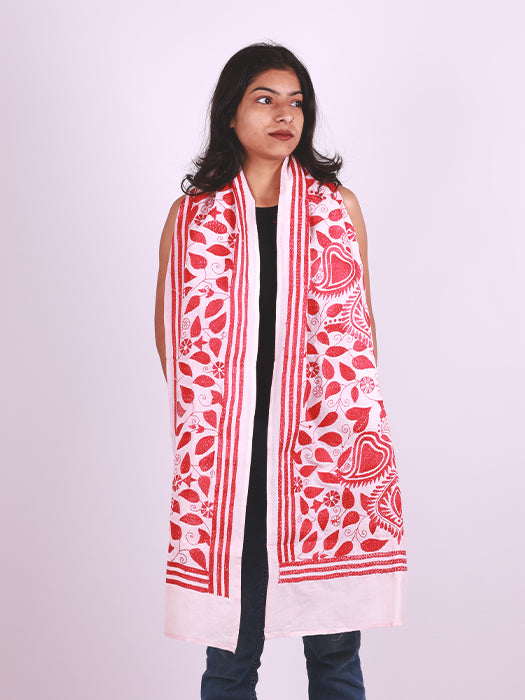 Handcrafted Pure Silk Kantha Stitch Embroidered Stole