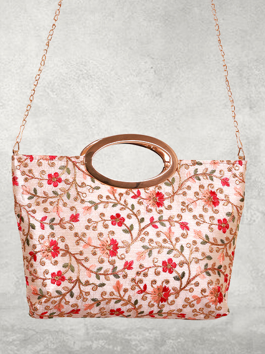Silk Fabric Floral Embroidery Hand Bag