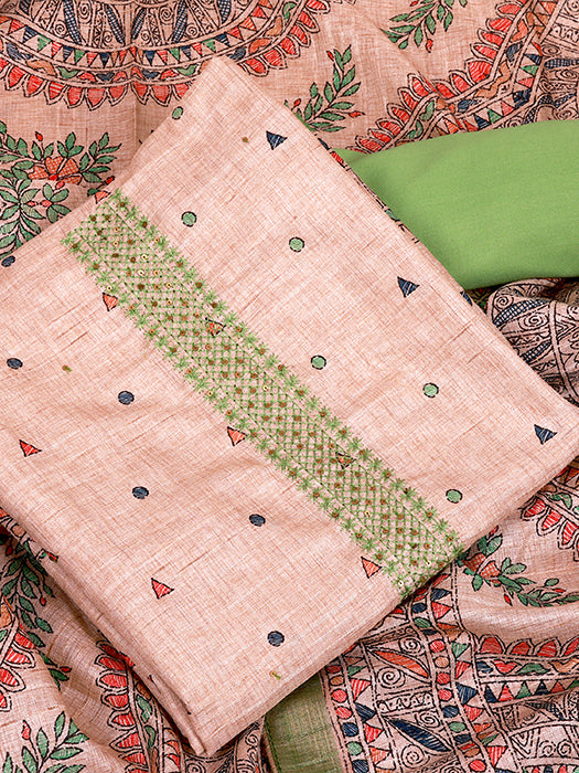 Madhubani Print Tussar Silk Suit Set