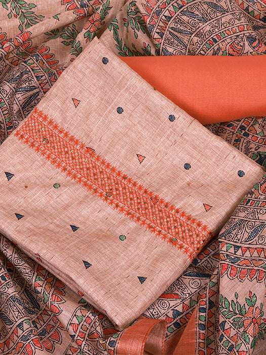 Madhubani Print Tussar Silk Suit Set