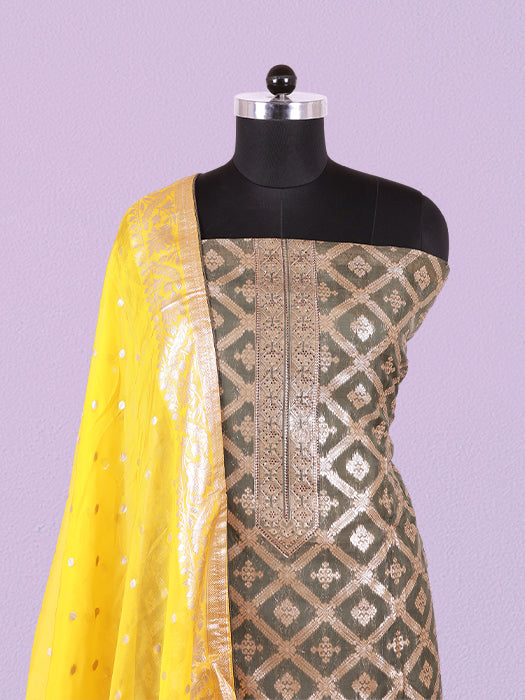 Pure Viscose Organza Jacquard Suit with Dupatta