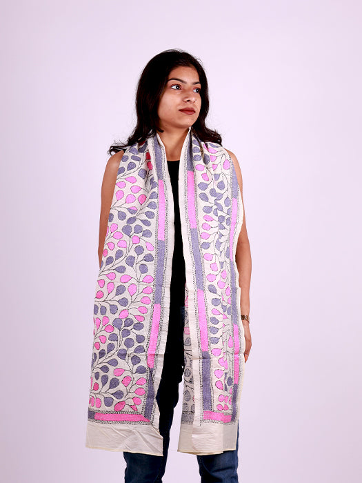 Hand-Embroidered Kantha Stitch Cotton Stole