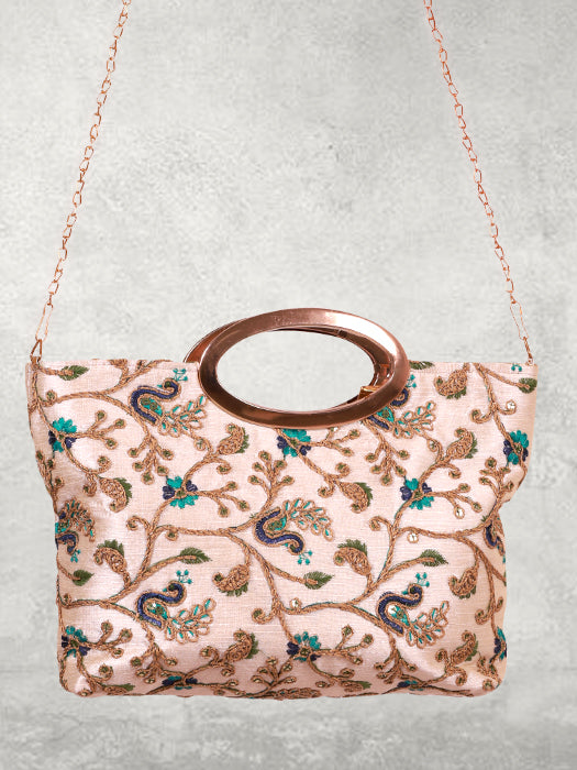 Silk Fabric Peacock Embroidered Hand Bag