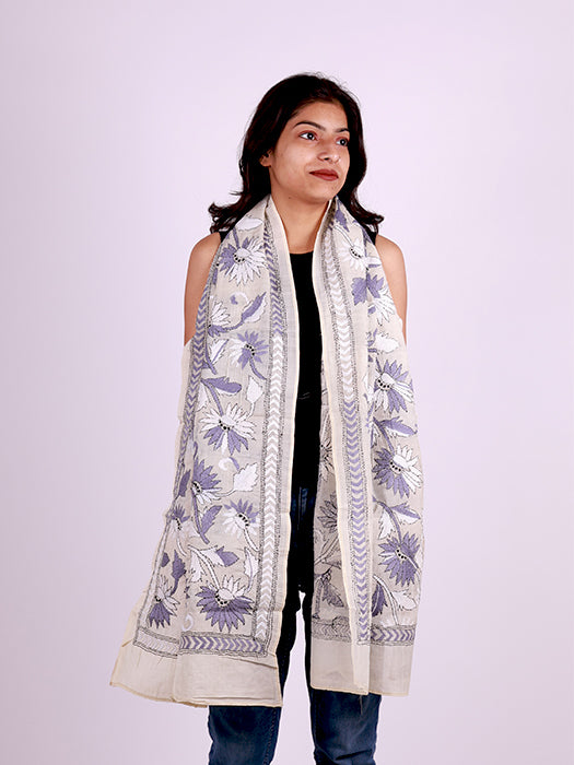 Hand-Embroidered Kantha Stitch Cotton Stole