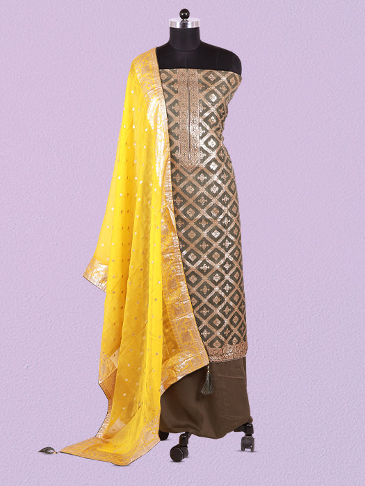 Pure Viscose Organza Jacquard Unstitched Suit Set with Dupatta