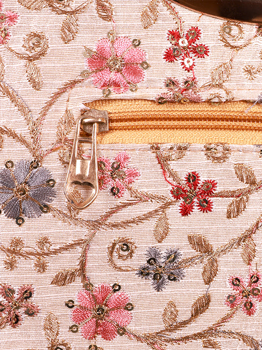 Silk Fabric Floral Sequin Zari Embroidery Hand Bag