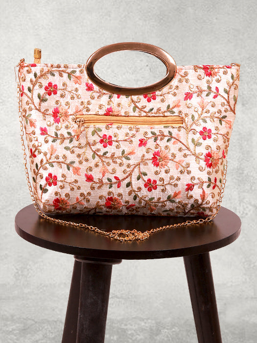 Silk Fabric Floral Embroidery Hand Bag