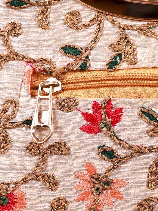 Silk Fabric 3D Floral Embroidery Hand Bag