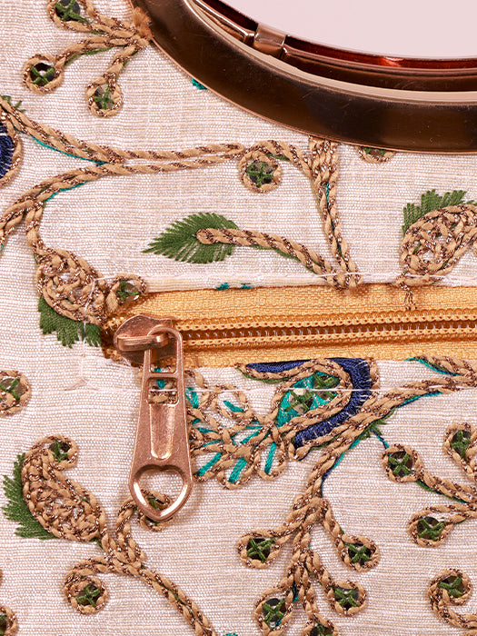 Silk Fabric Peacock Embroidered Hand Bag