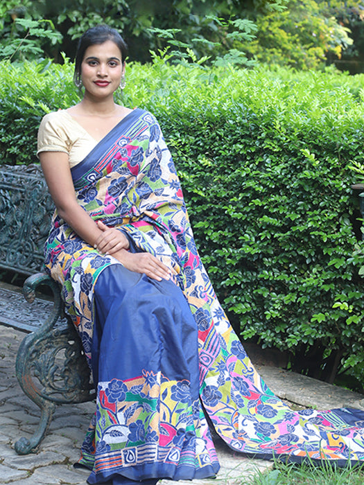 Eri Silk(cold) Reverse Kantha Work Saree