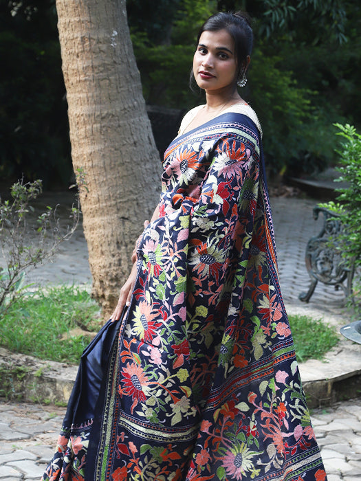 Pure Bangalore Silk, Silk Mark, Kantha(B)  Saree