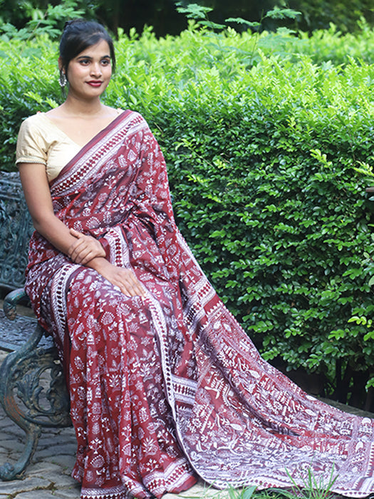 Eri Silk (cold)Warli Full Body Saree