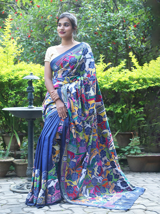 Eri Silk(cold) Reverse Kantha Work Saree