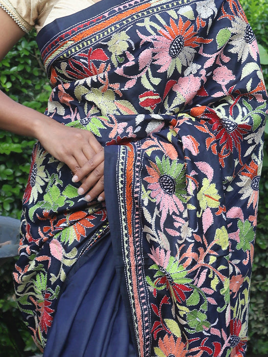 Pure Bangalore Silk, Silk Mark, Kantha(B)  Saree