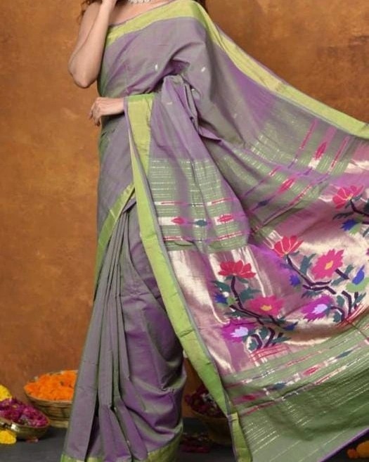 Pure Handloom Cotton Paithani Saree with Traditional Peacock Pallu
