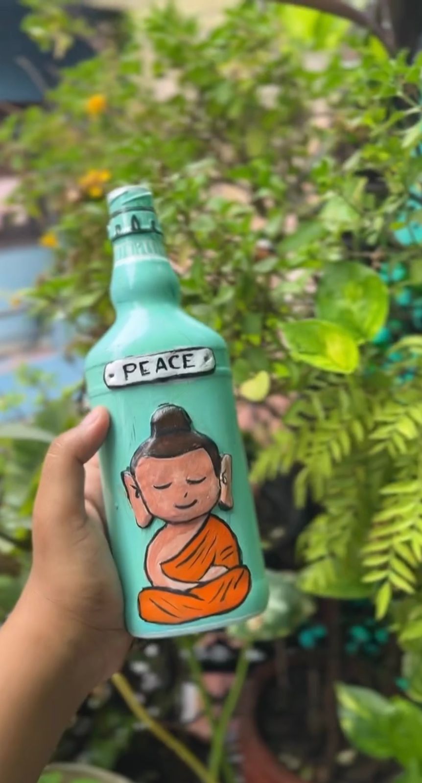 JazzinArt Hand-Painted Buddha Glass Bottle Decor Accent
