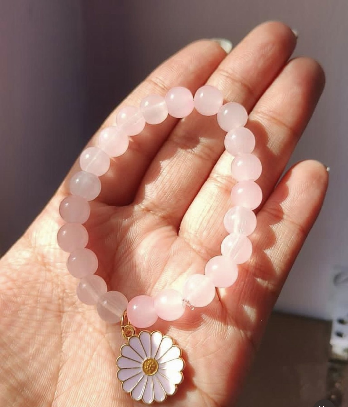 Handcrafted Peach & White Floral Daisy Glass Bead Bracelet