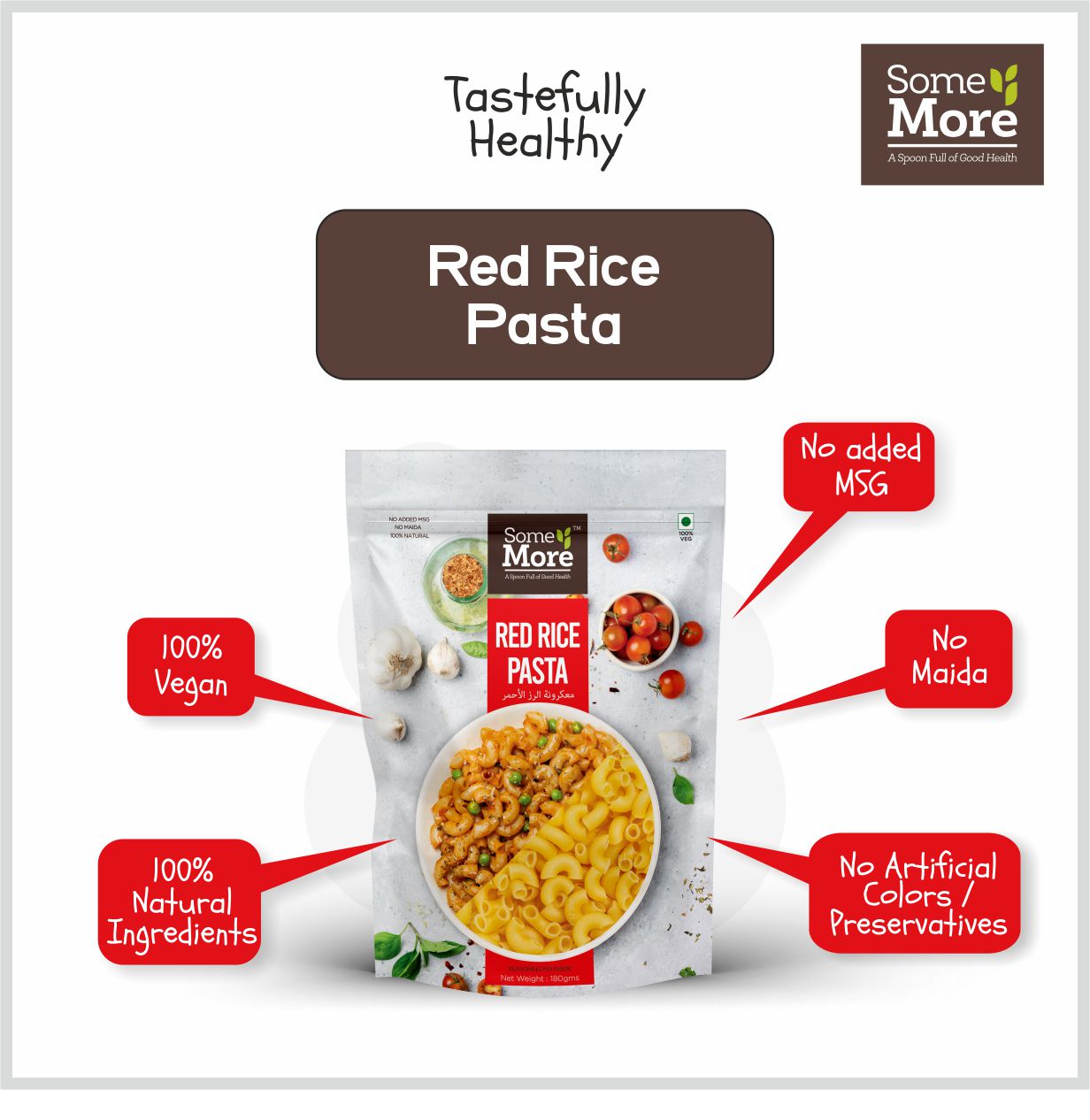 Some More Instant Healthy Red Rice Pasta - Combo of 4 Pack of Pasta 175 Grams*4