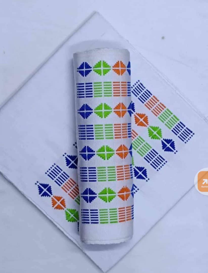 Get Hammiye Orange Blue and Green Pattern in White Premium Fabric