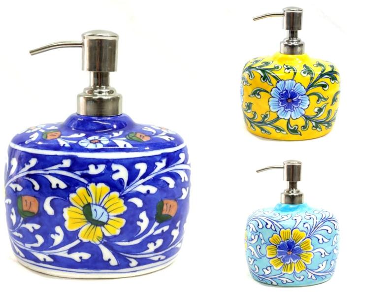 Atisrsti Handcrafted Blue Pottery Liquid Soap Dispenser