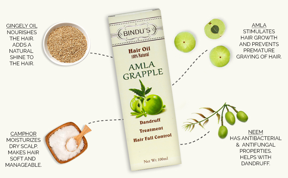 Bindu's Amla Grapple Hair Oil For Men And Women | Neem & Gingelly Oil- Anti Dandruff & Hairfall Control (100ml)