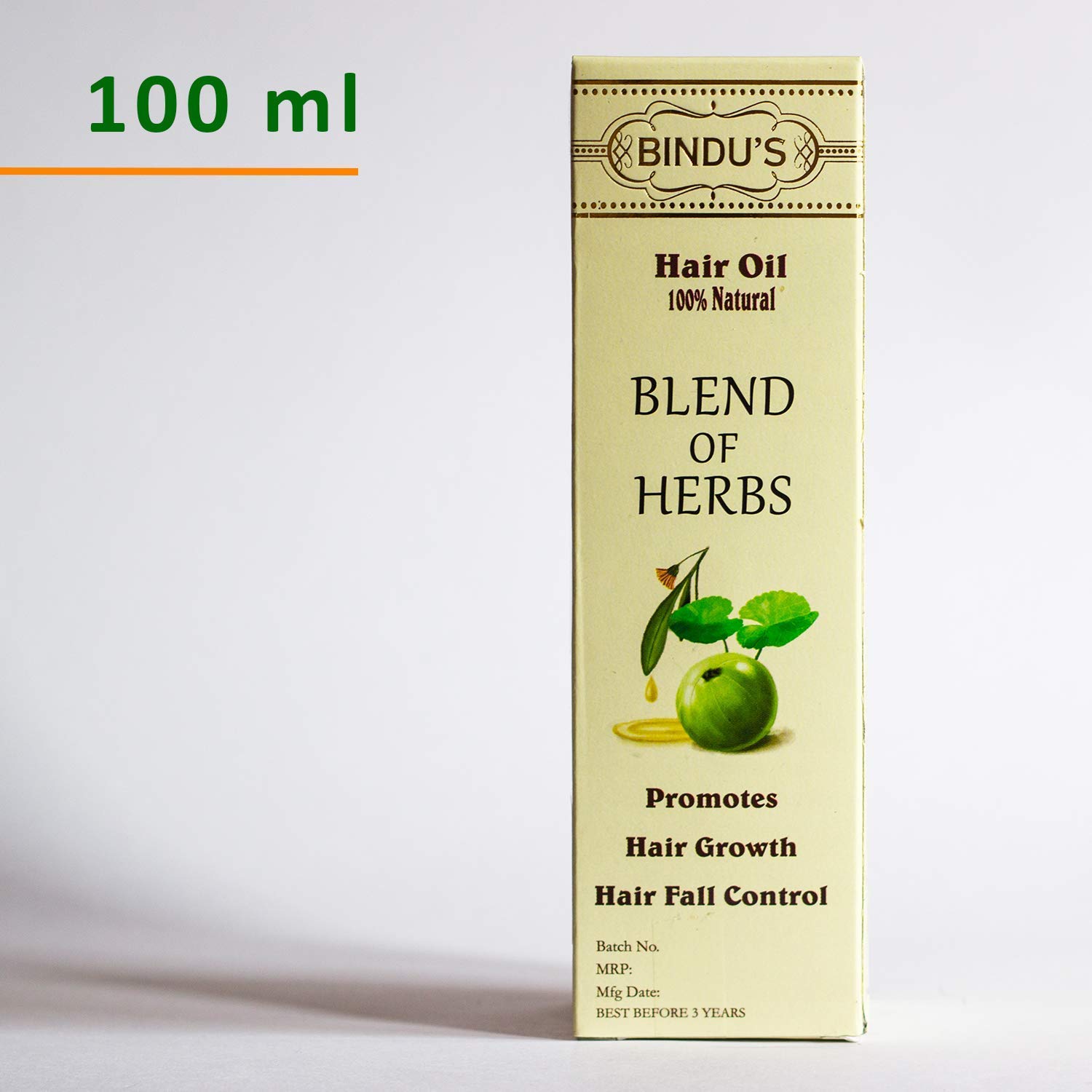 Bindu's Herbal Products Blend of Herbs Hair Oil with Amla, Castor oil , Bhringraj, Methi, Neem, Brahmi 100 ml