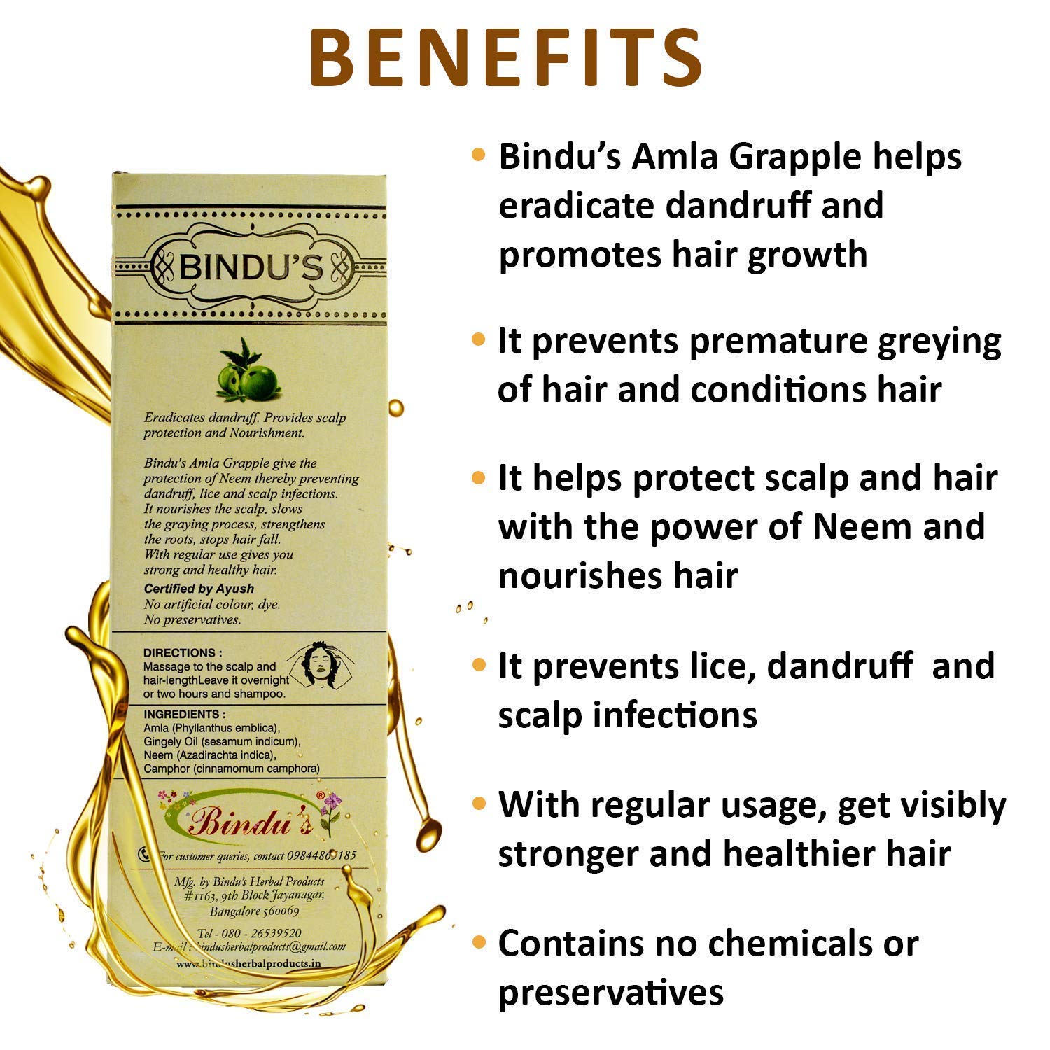 Bindu's Amla Grapple Hair Oil For Men And Women | Neem & Gingelly Oil- Anti Dandruff & Hairfall Control (100ml)