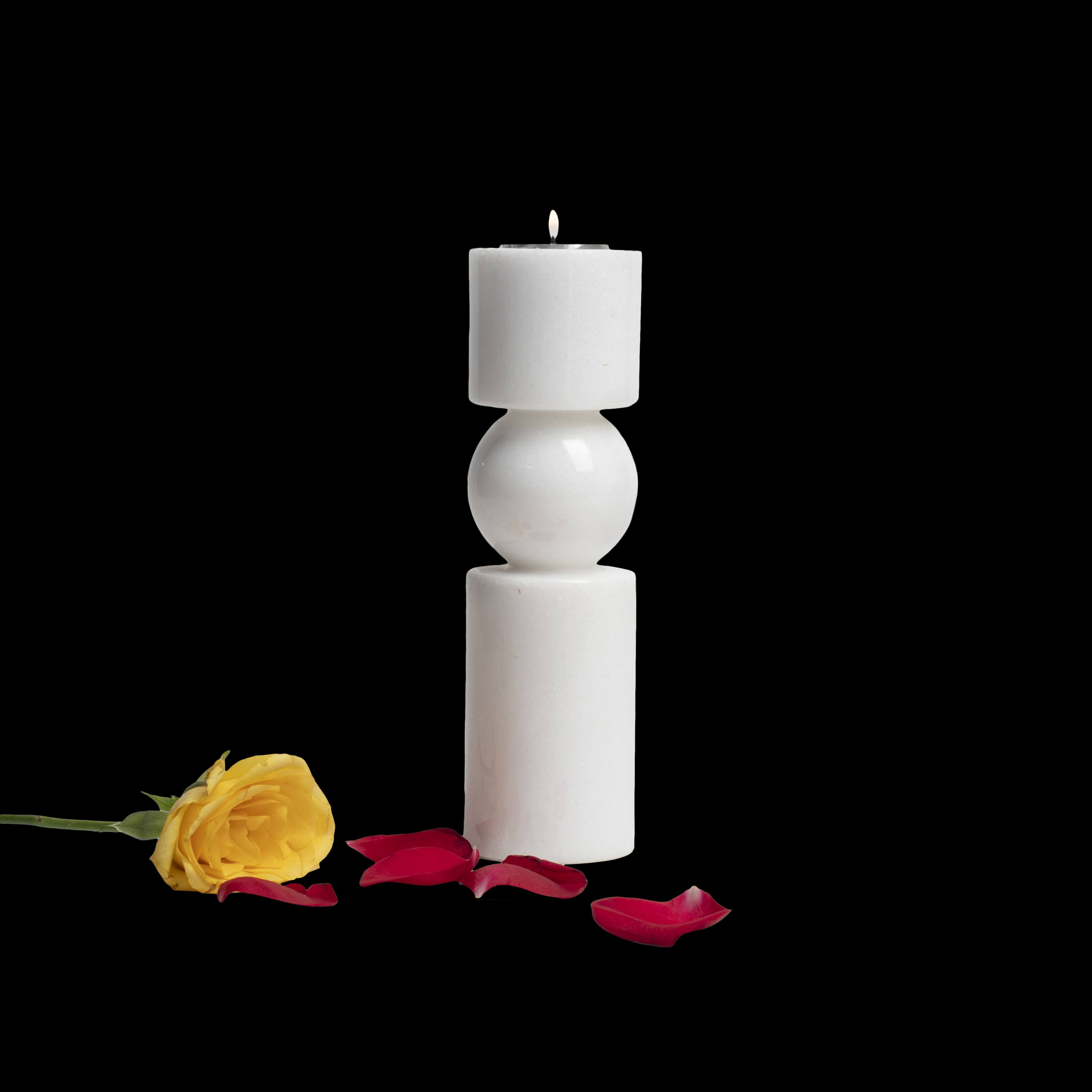 Opulent Homes White Marble Flower Vase/ Candle Holder