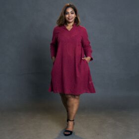 Double XL Plus Size Magenta Pink Knee-Length Casual Dress with Pockets