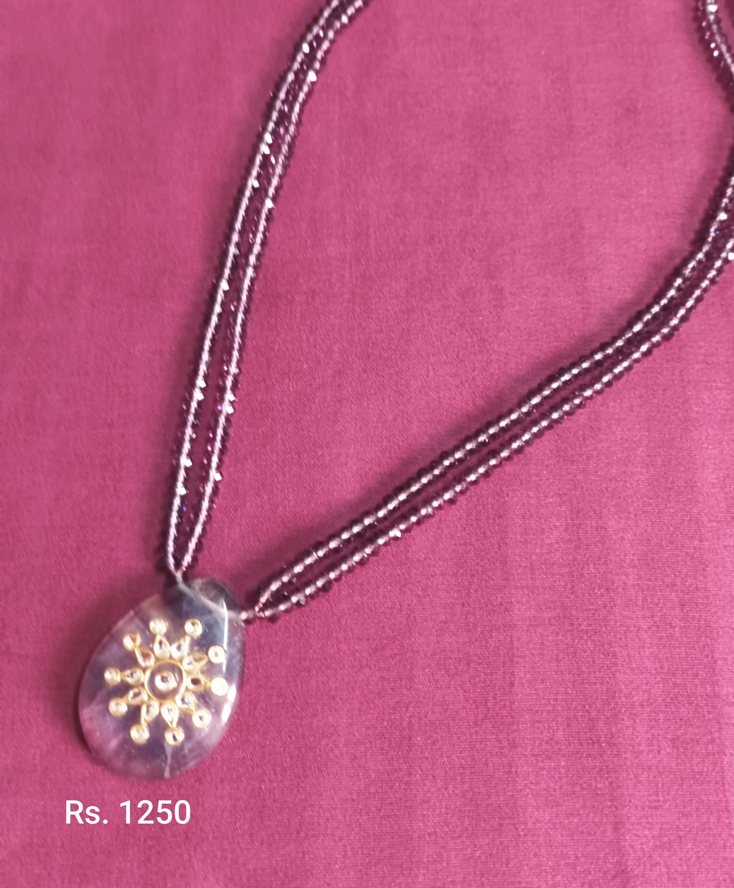 Double String Coloured Beaded Necklace With Mirror Pendant