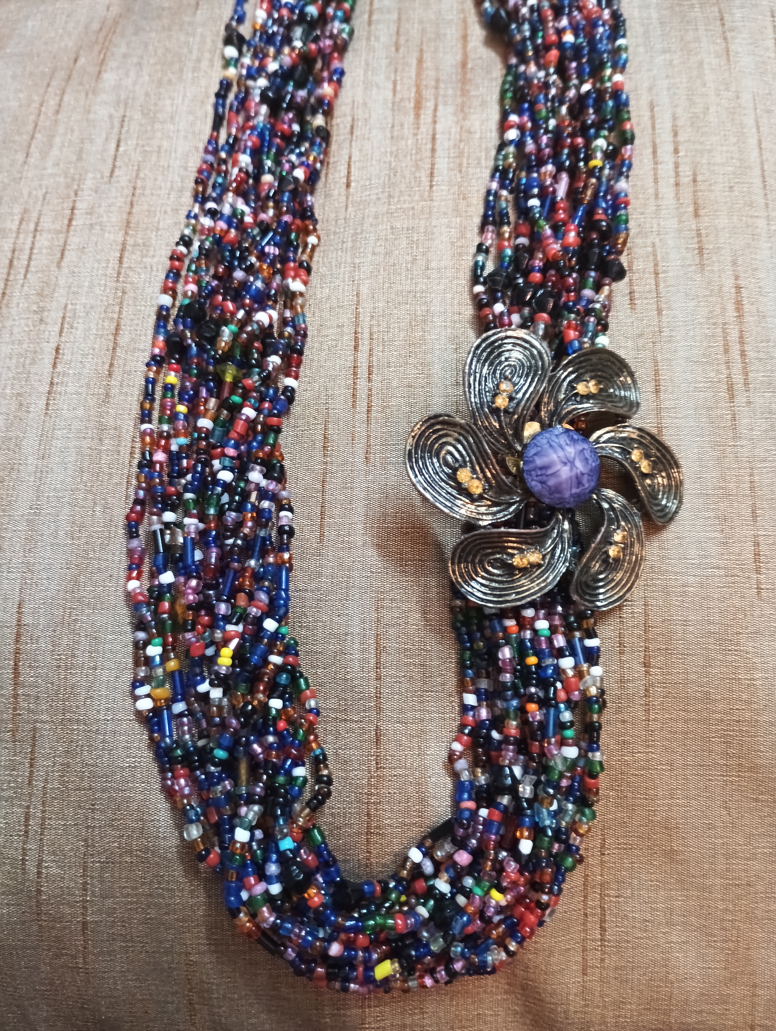 Multicolour & Multi-Strand Small Beads Necklace With Brooch