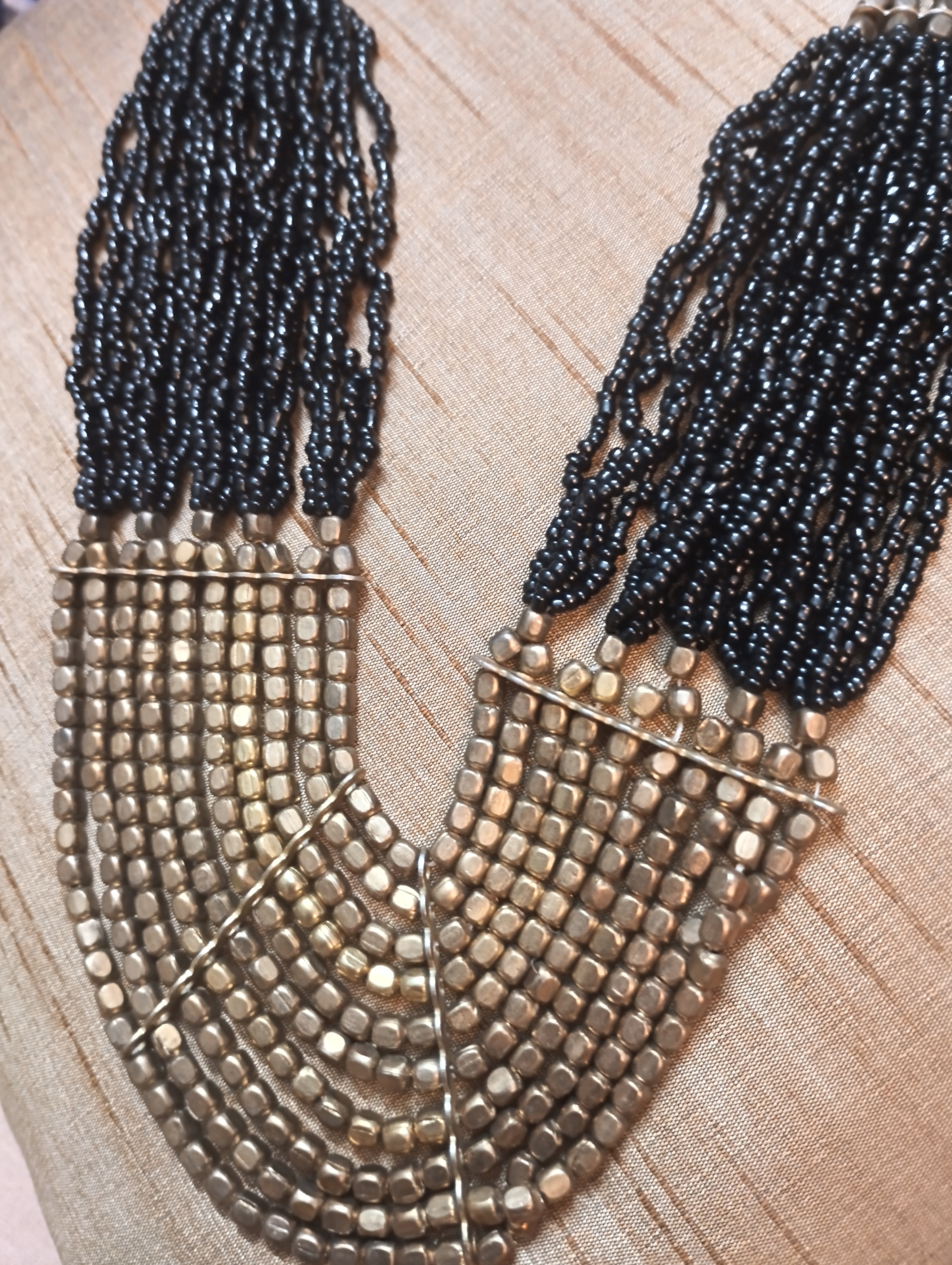 NAYAAB JEWELZ Handcrafted Black & Antique Gold Bead Layered Necklace