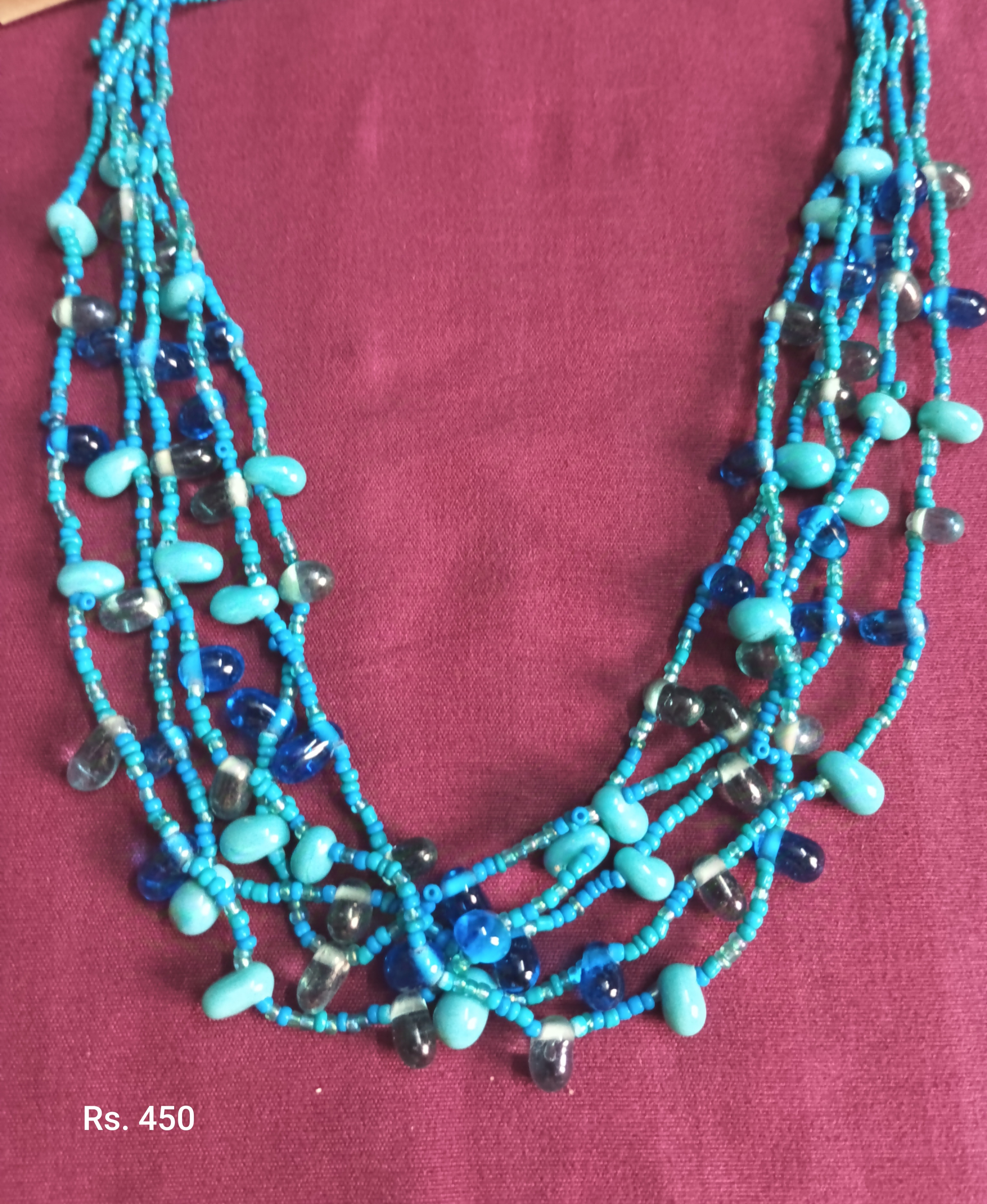 NAYAAB JEWELZ Handcrafted Multi-Strand Blue Bead Statement Necklace