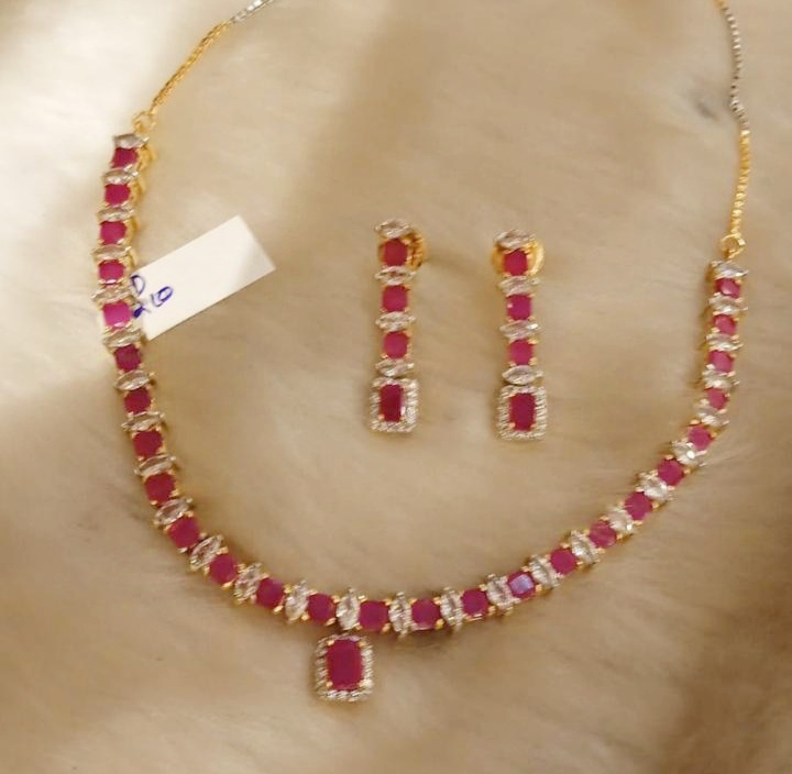 Semi Precious Ruby Red Stones and Ads Necklace Set