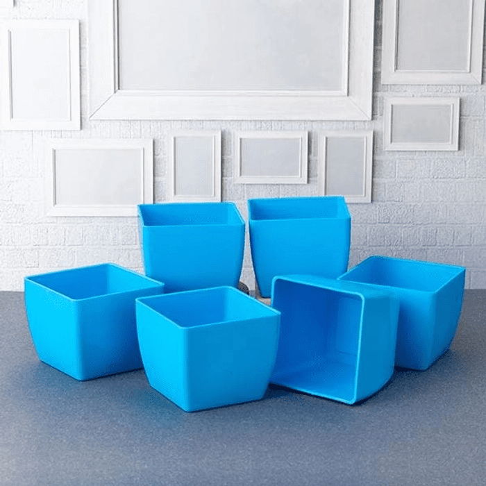 Modern Blue Plastic Square Planter Set (8cm / 3.3 Inch)
