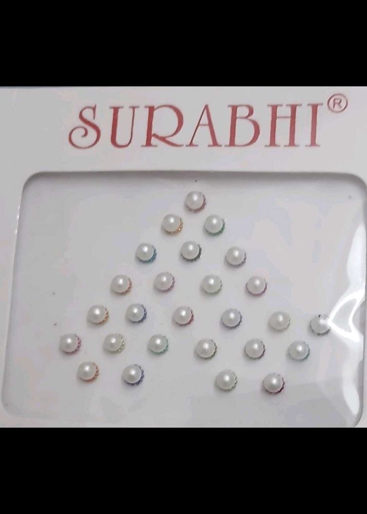 Surabhi white pearl bindi with multicolour border