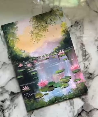 JazzinArt "Serene Lotus Pond" Hand-Painted Tanjore Artwork