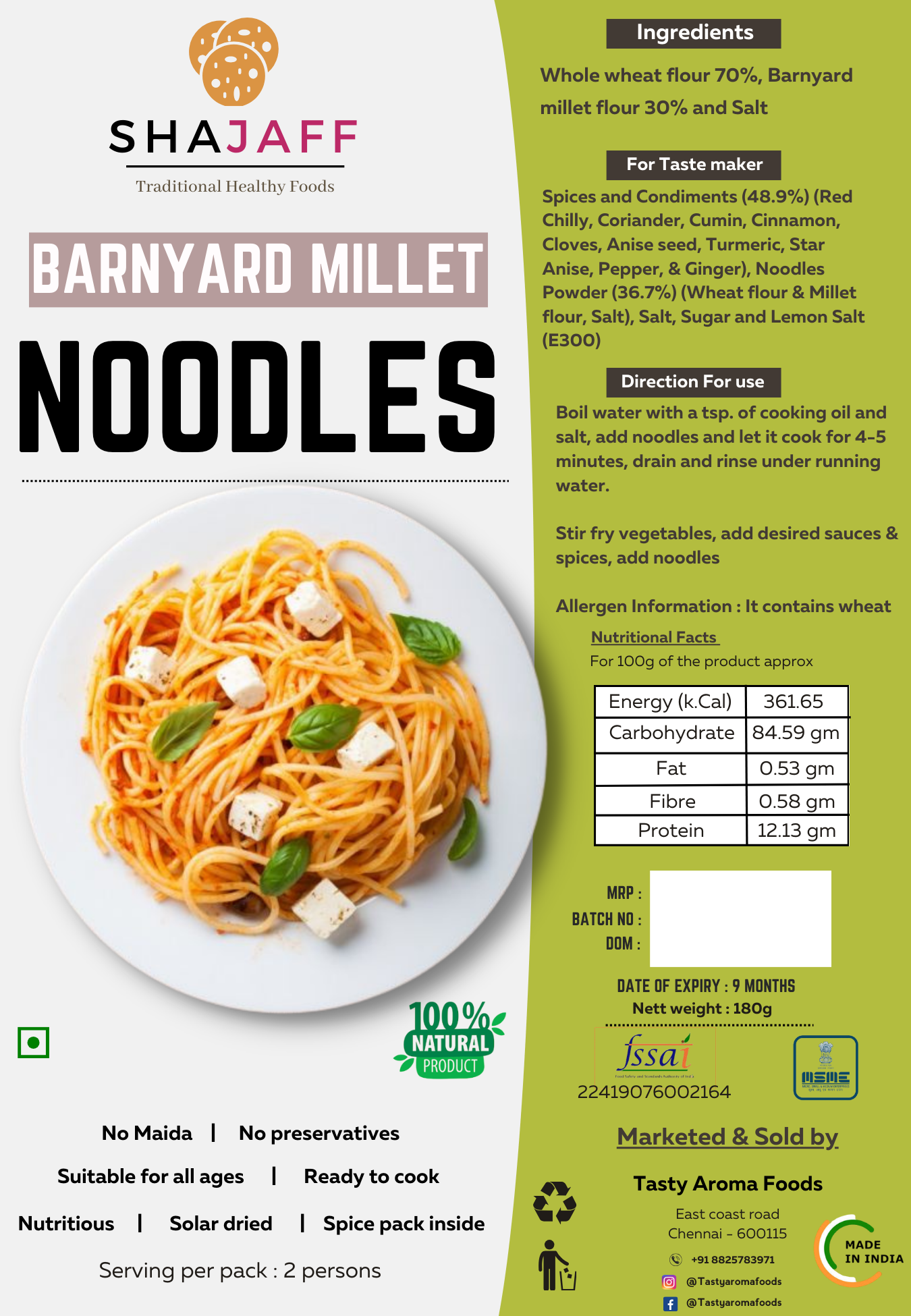 Healthy Barnyard Millet Noodles