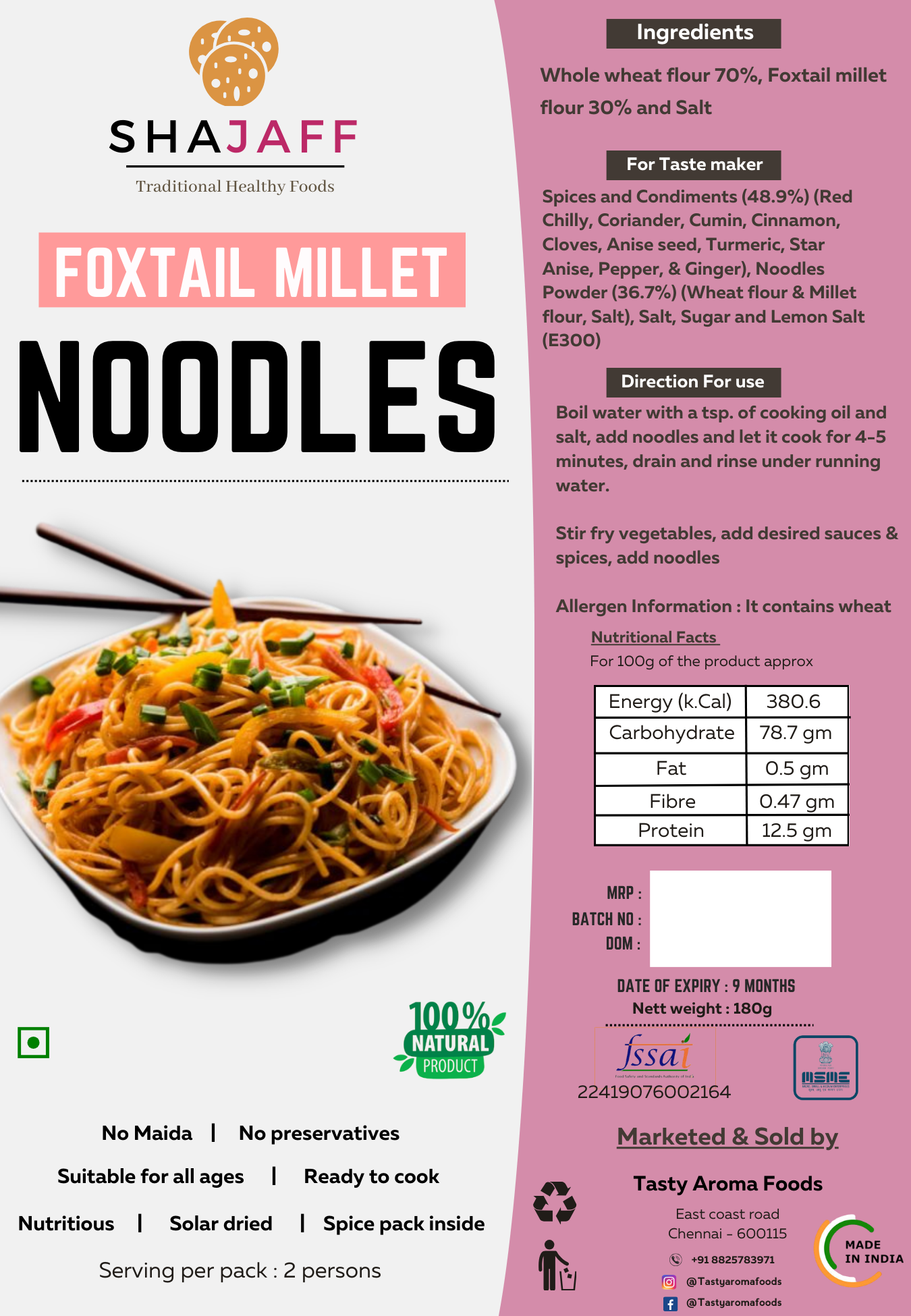 Healthy Foxtail Millet Noodles