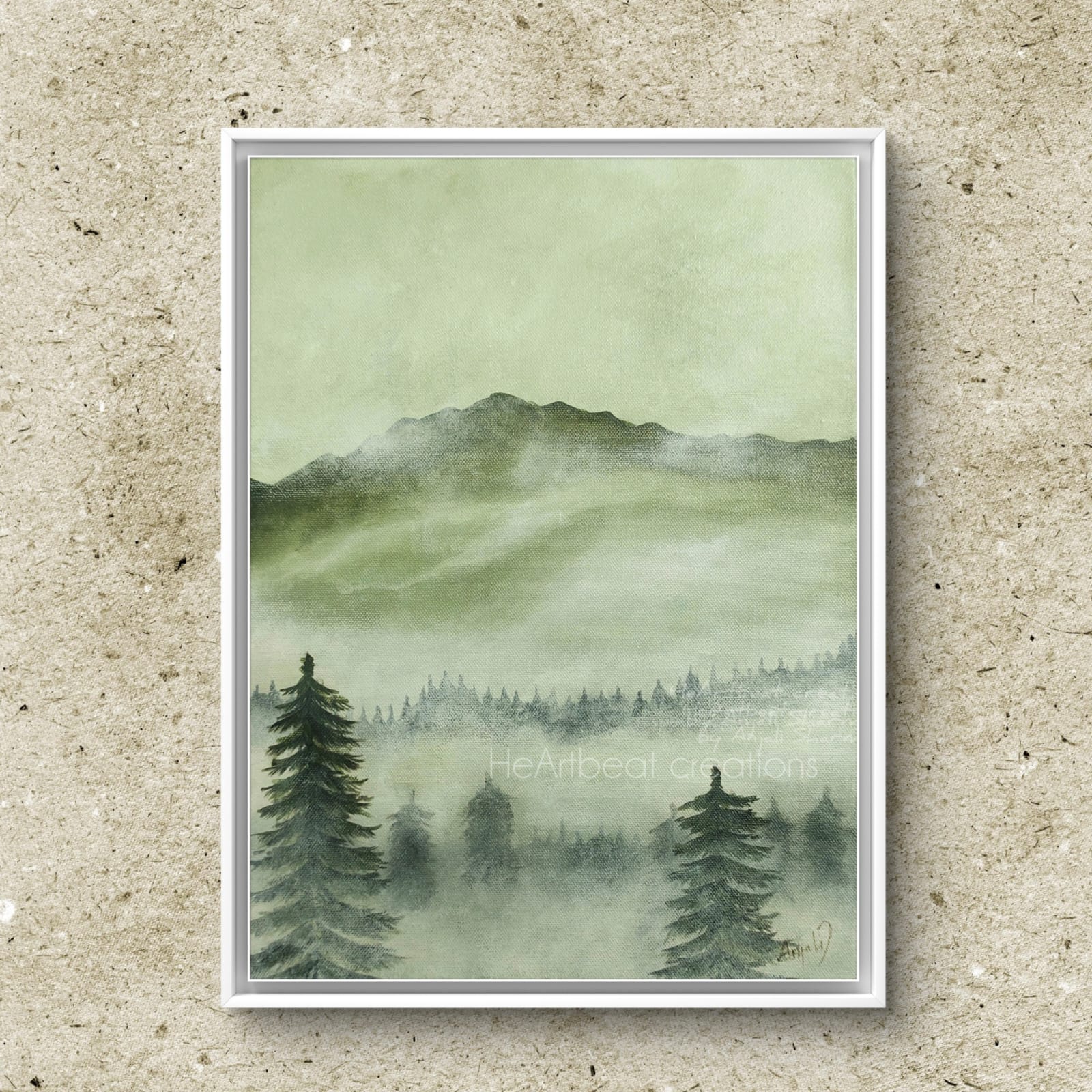 Framed Misty Mountain Landscape Wall Art
