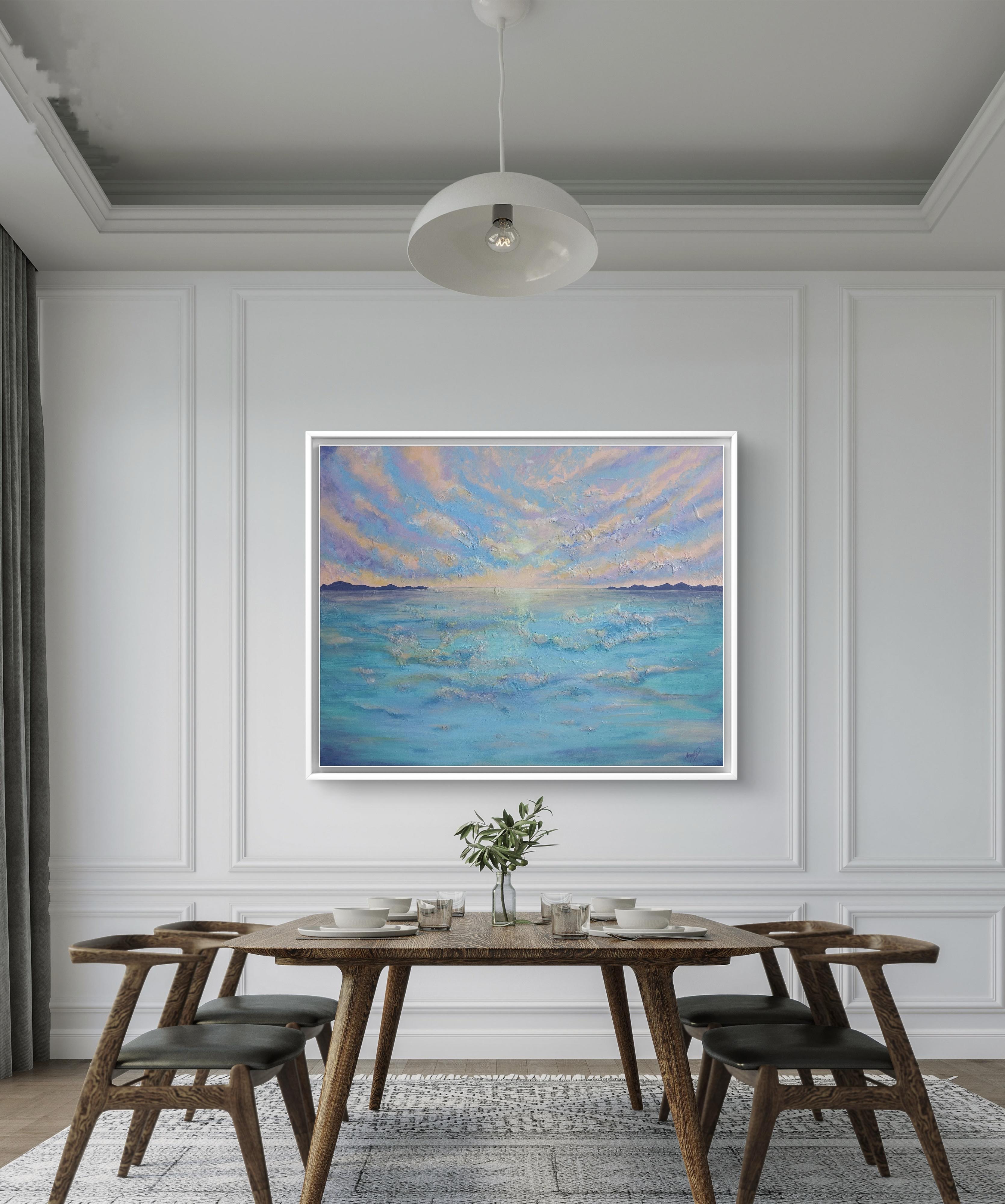 Original Pastel Ocean Sunrise Seascape Canvas Painting