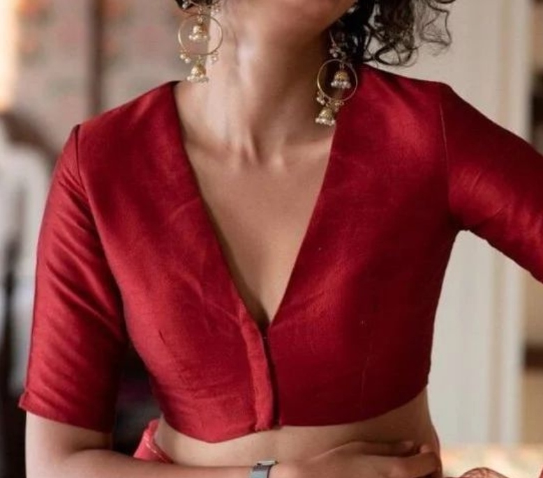Bella Boutique Sleeveless Beige Cotton Silk Party Wear Saree Blouse