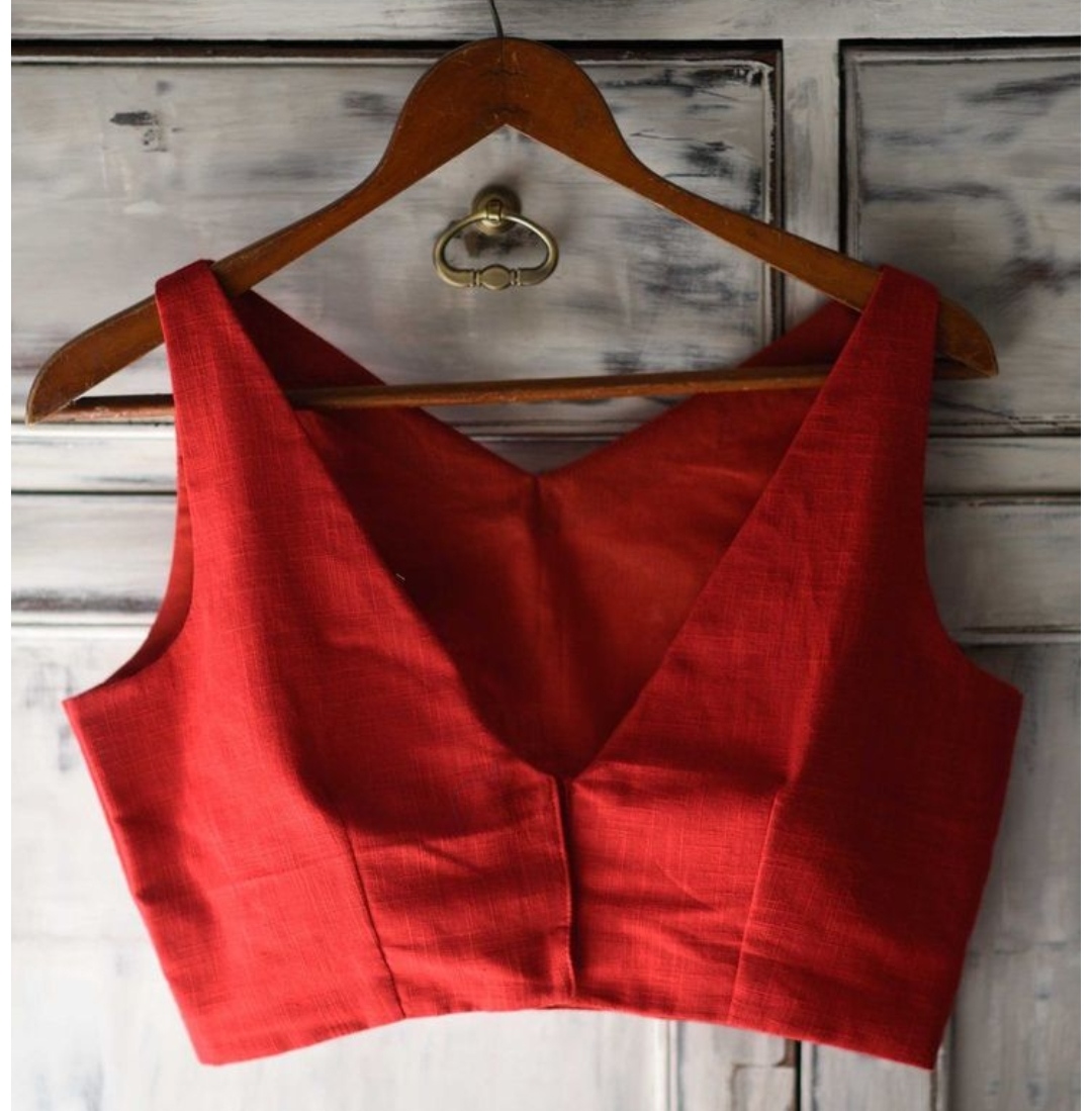 Bella Boutique Red Cotton Silk Party Wear Saree Blouse