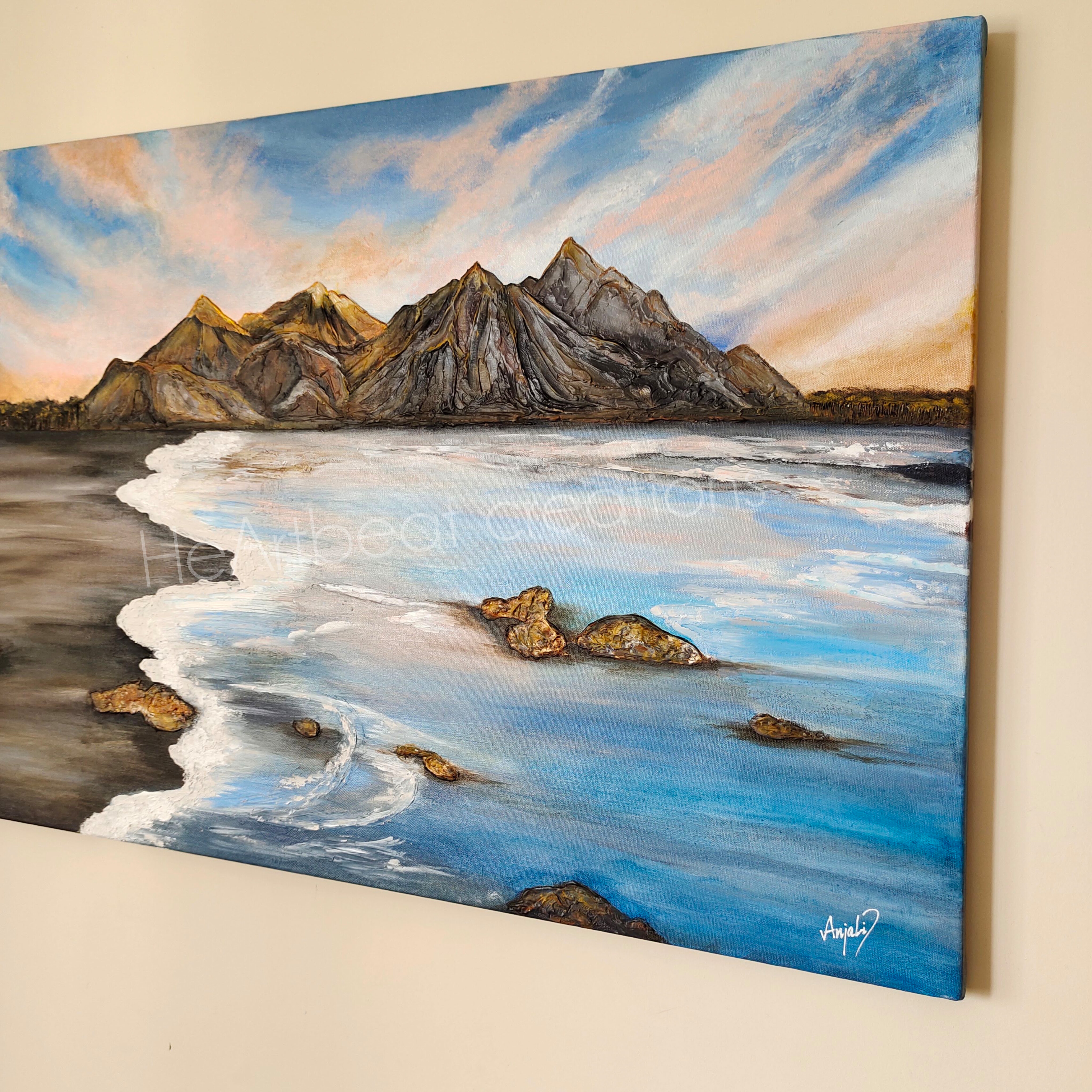 Original Coastal Mountain Seascape Canvas Painting