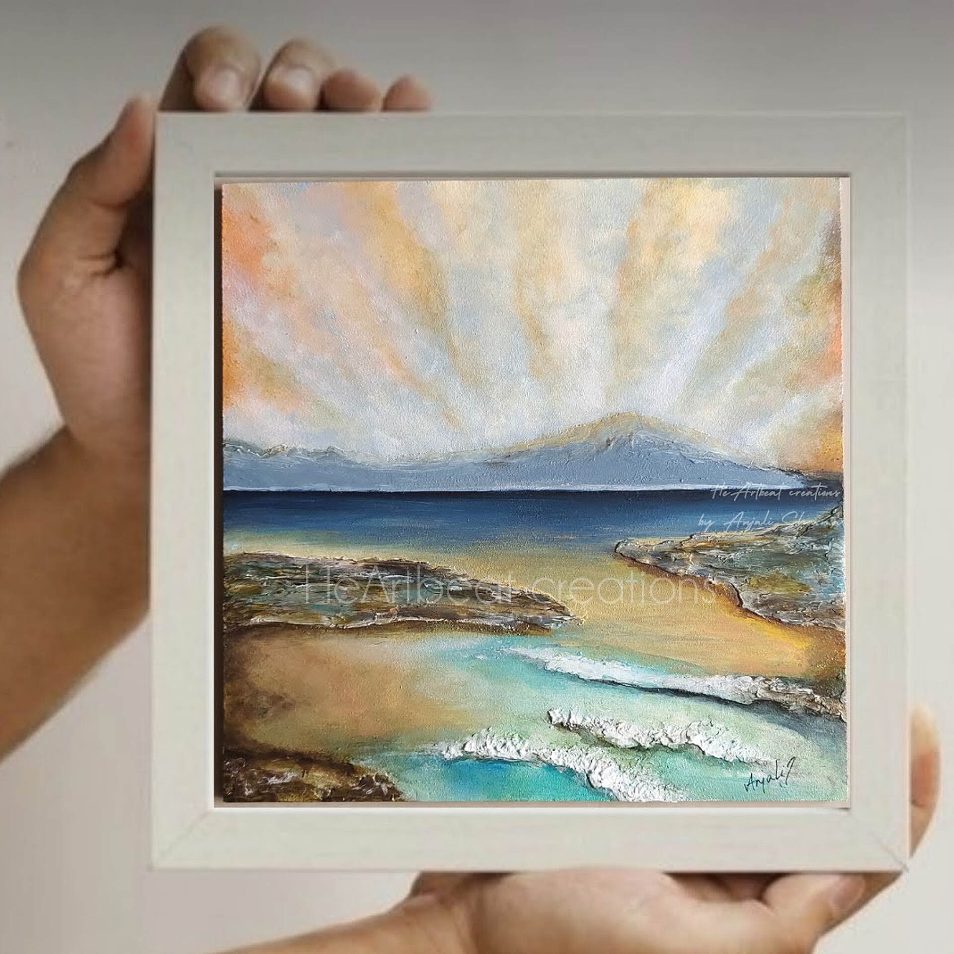 Framed Coastal Beach Seascape Canvas Painting