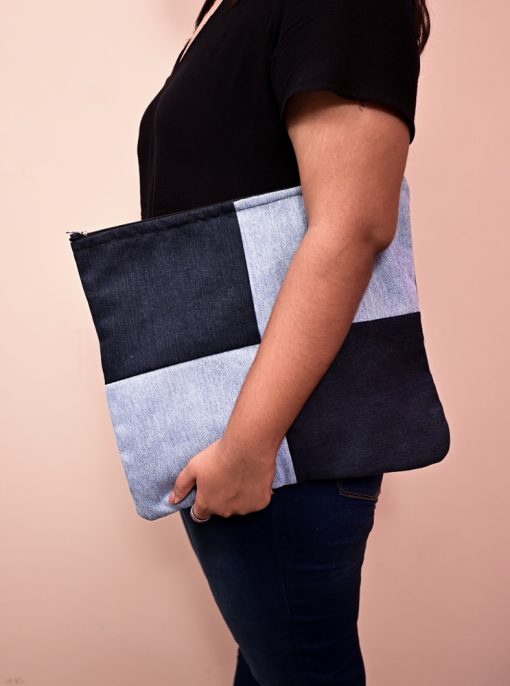 Upcycled Denim Patchwork Laptop Sleeve