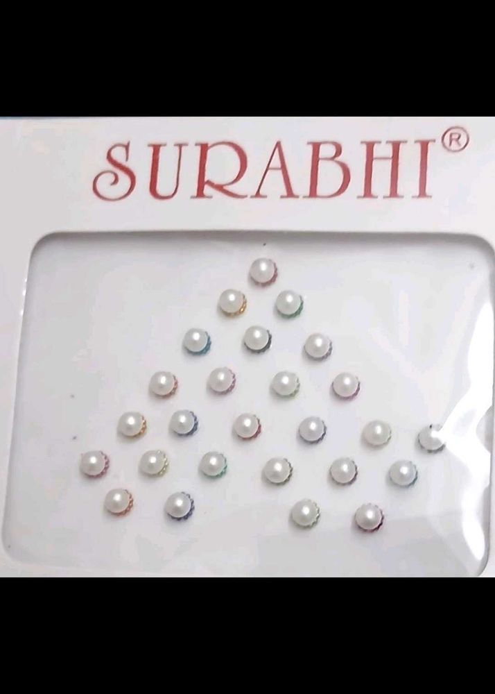 Surabhi White Pearl Bindi With Multicolour Border